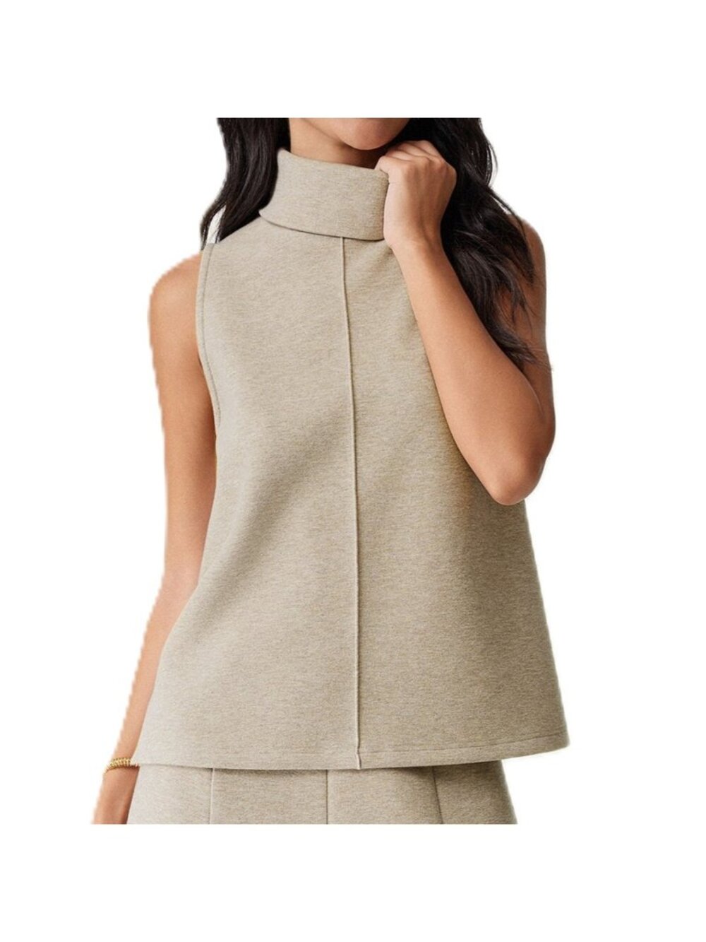 OGL Move Turtle Neck Split Hem Sleeveless Top Heather Morganite Small NWT